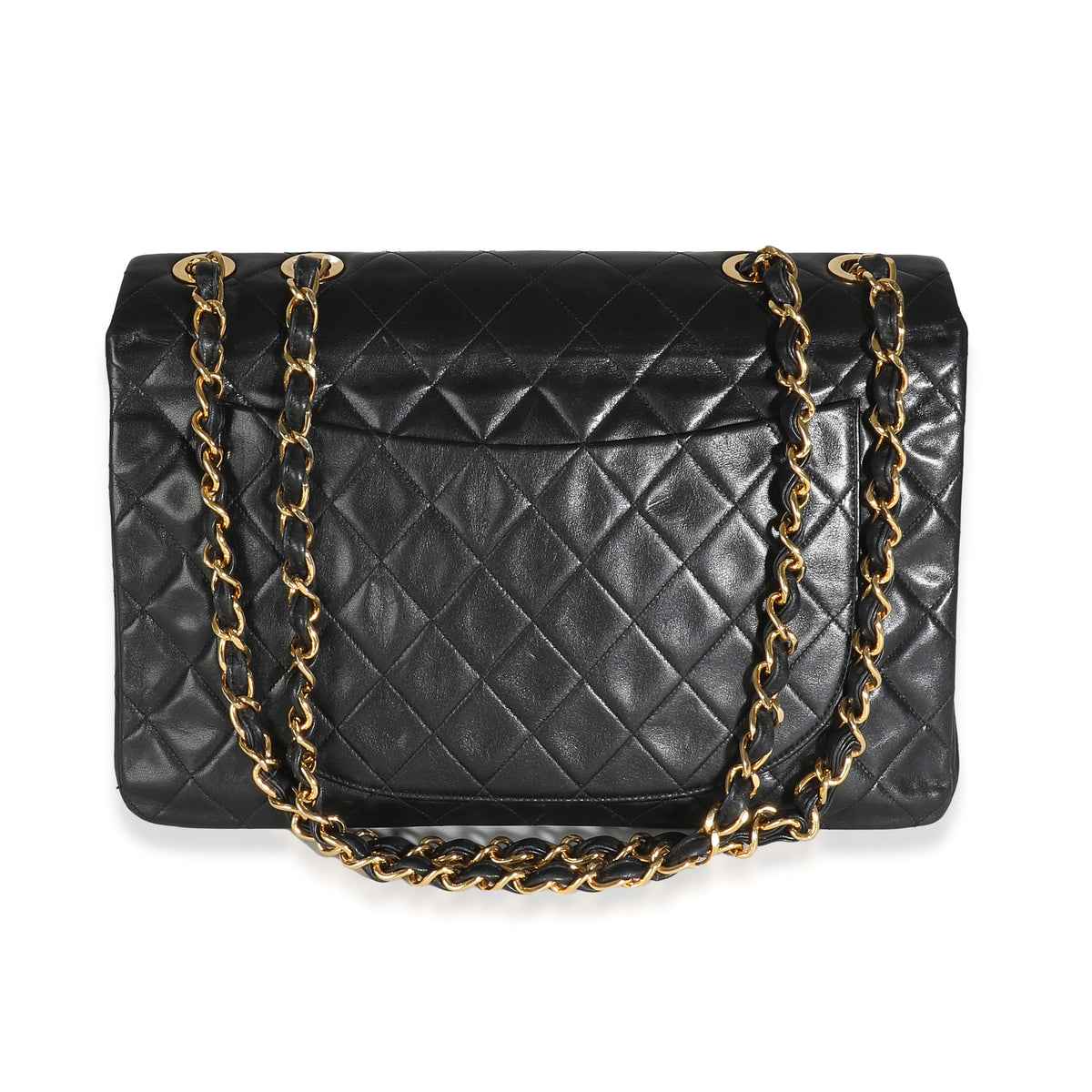 Chanel Vintage 24K Black Quilted Lambskin Maxi XL Flap Bag Handbag stamp