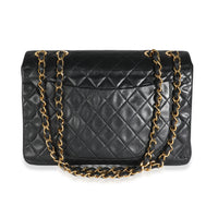 Chanel Vintage 24K Black Quilted Lambskin Maxi XL Flap Bag Handbag stamp