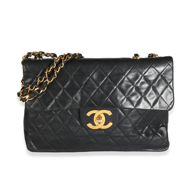 Chanel Vintage 24K Black Quilted Lambskin Maxi XL Flap Bag Handbag