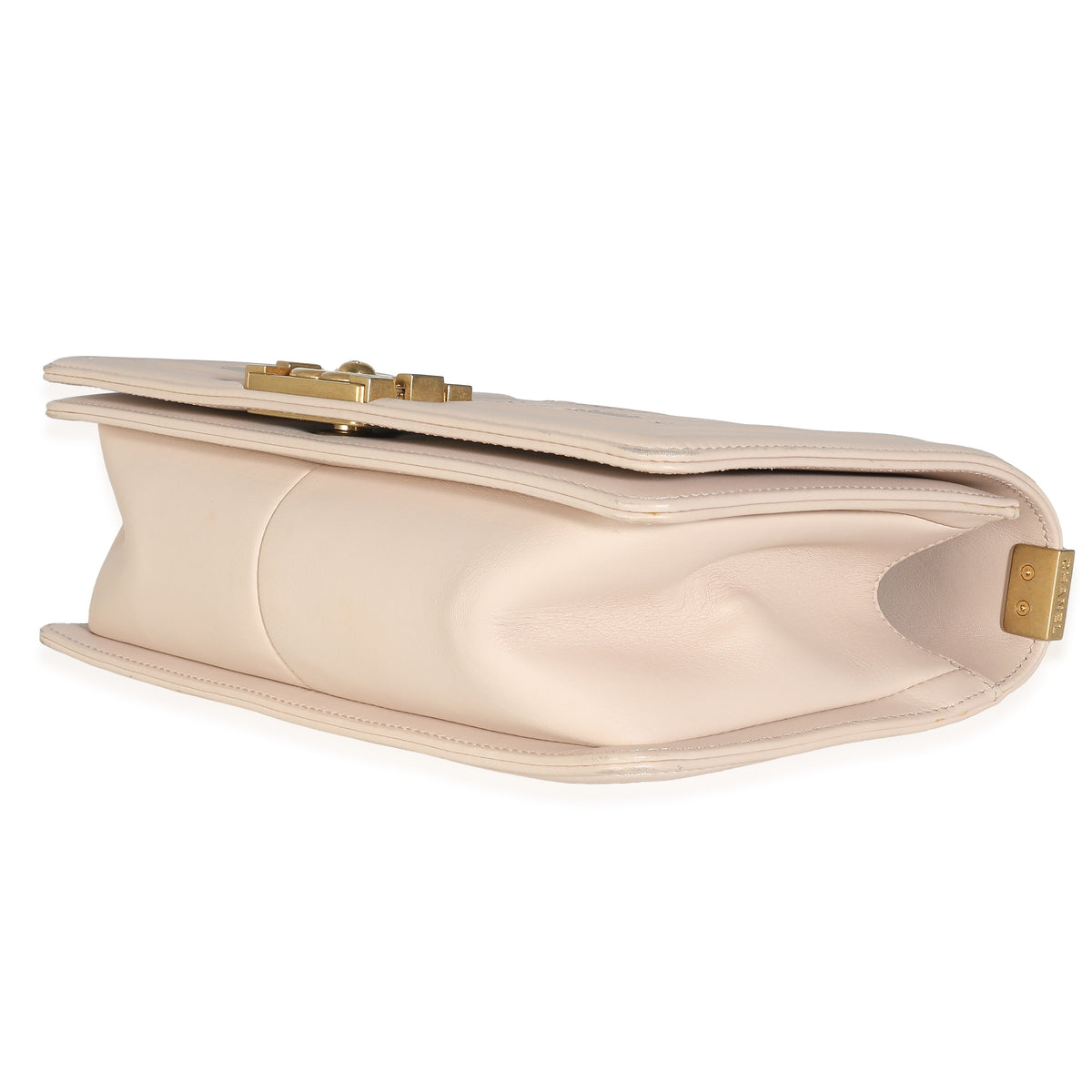 Chanel Beige Caviar Suede Calfskin Chevron Medium Boy Handbag Handbag clasp