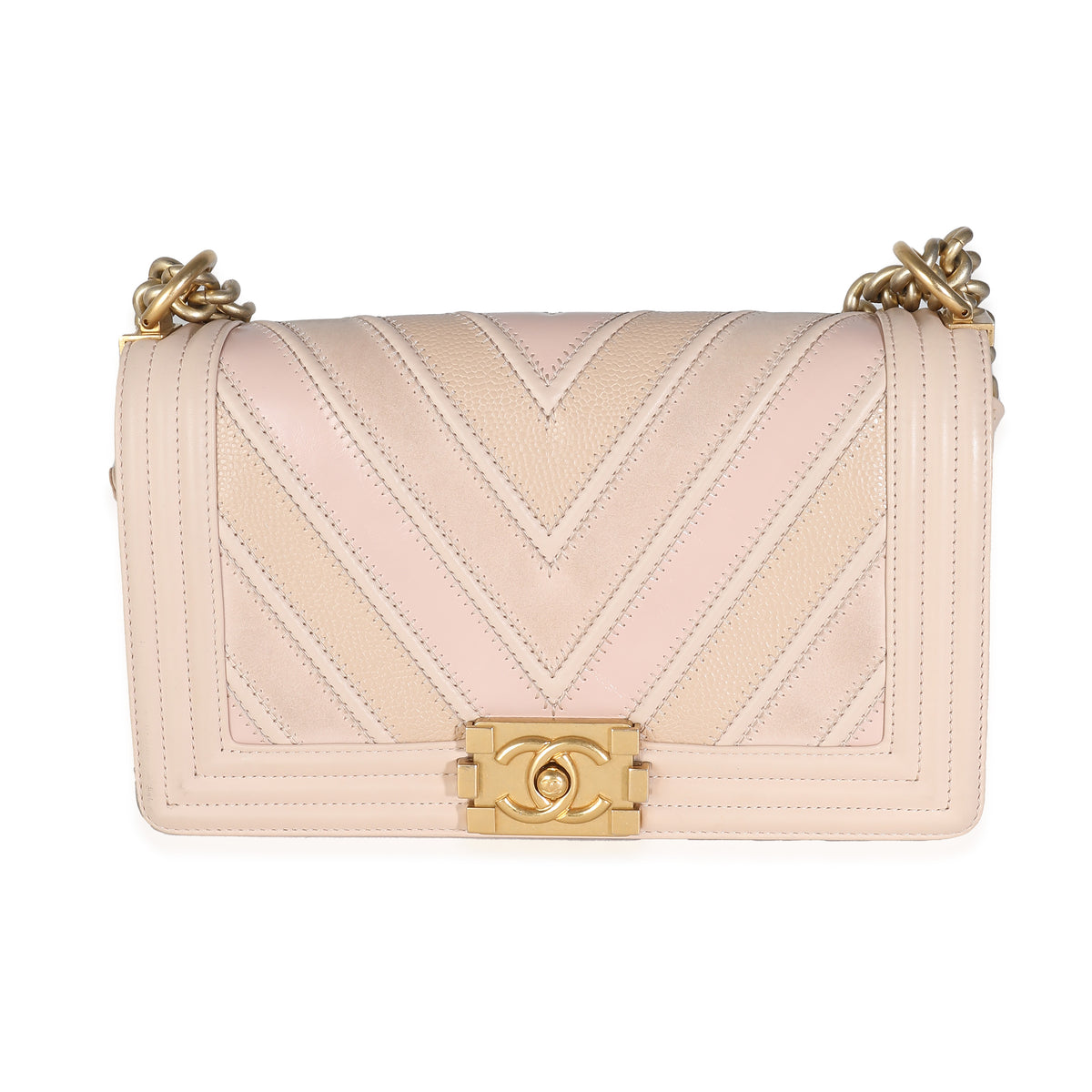 Chanel Beige Caviar Suede Calfskin Chevron Medium Boy Handbag Handbag fv