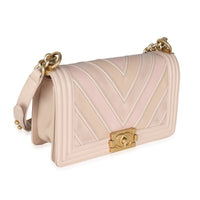 Chanel Beige Caviar Suede Calfskin Chevron Medium Boy Handbag Handbag pv
