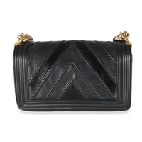 Chanel Black Calfskin Caviar In The Mix Chevron Old Medium Boy Handbag Handbag bv