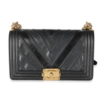 Chanel Black Calfskin Caviar In The Mix Chevron Old Medium Boy Handbag Handbag fv