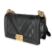 Chanel Black Calfskin Caviar In The Mix Chevron Old Medium Boy Handbag Handbag sv
