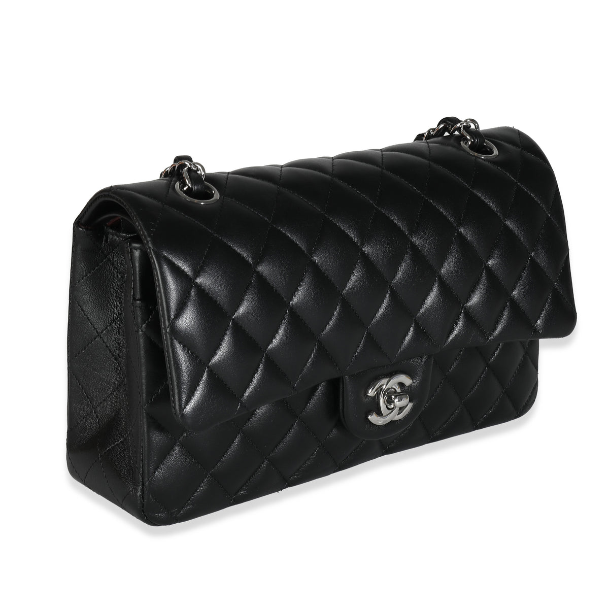 Chanel Black Quilted Lambskin Medium Classic Double Flap Bag Handbag bv