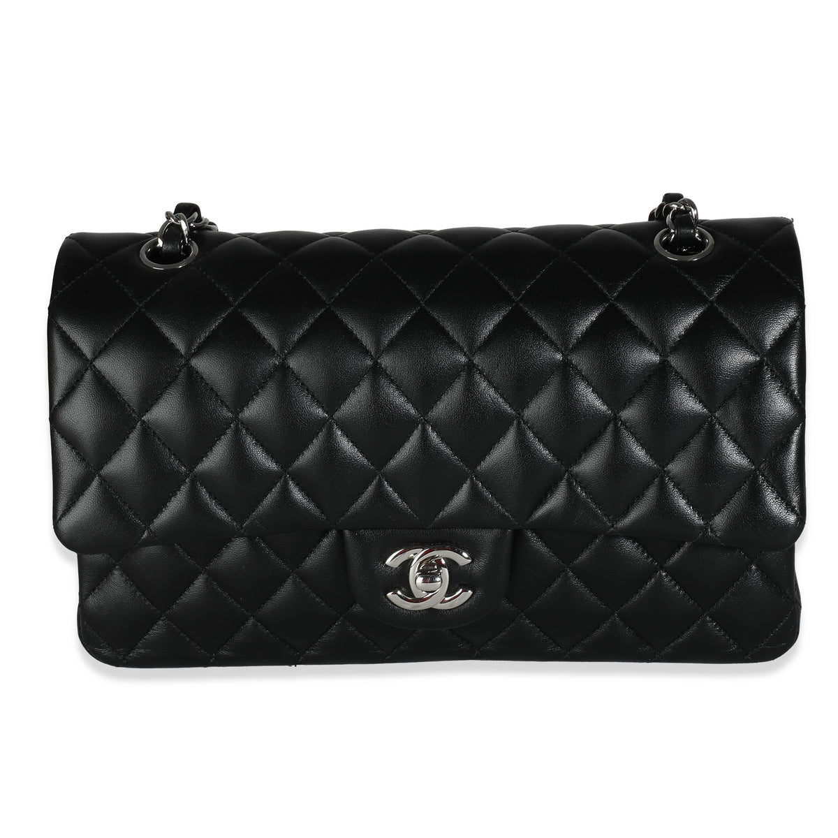 Chanel Black Quilted Lambskin Medium Classic Double Flap Bag Handbag fv