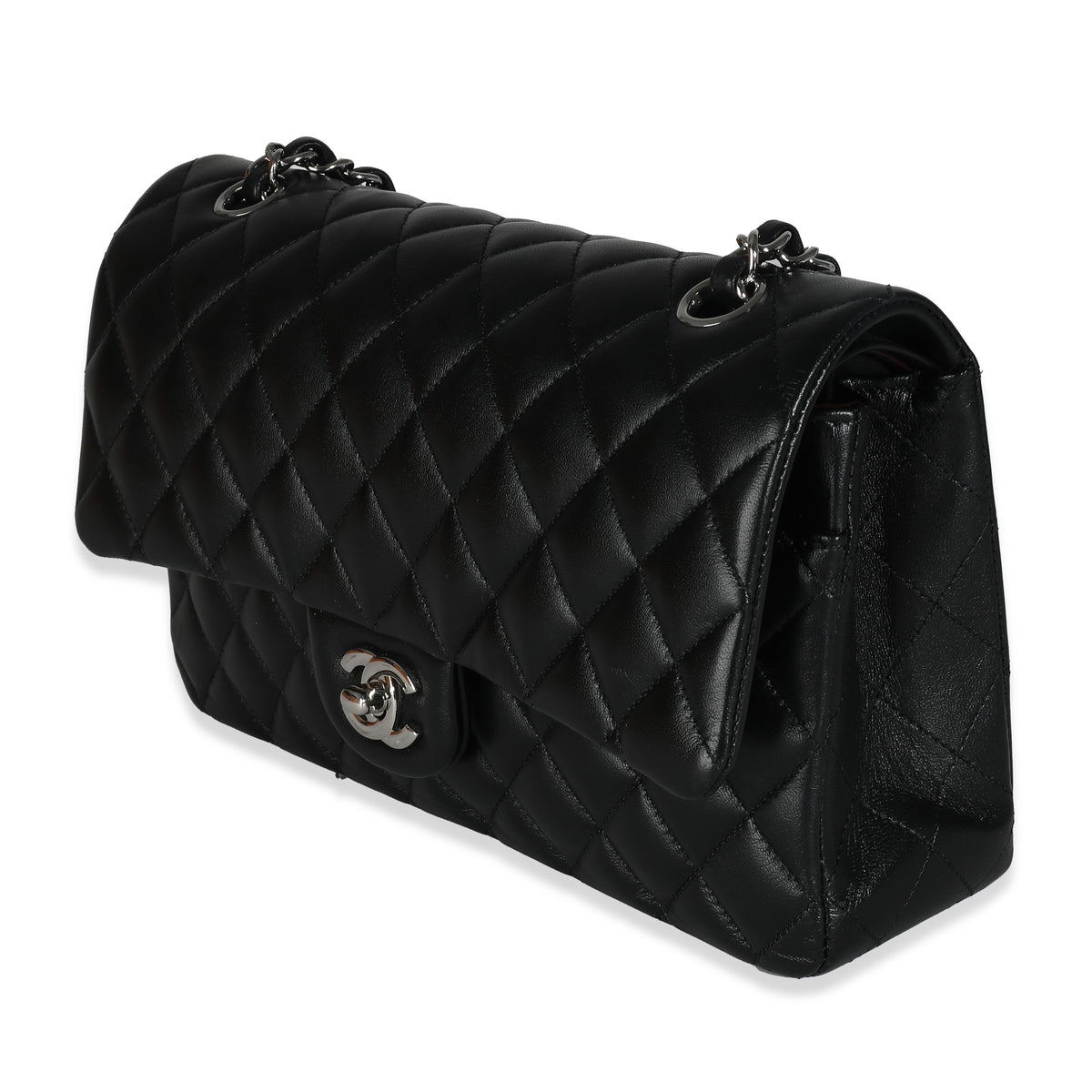 Chanel Black Quilted Lambskin Medium Classic Double Flap Bag Handbag pv