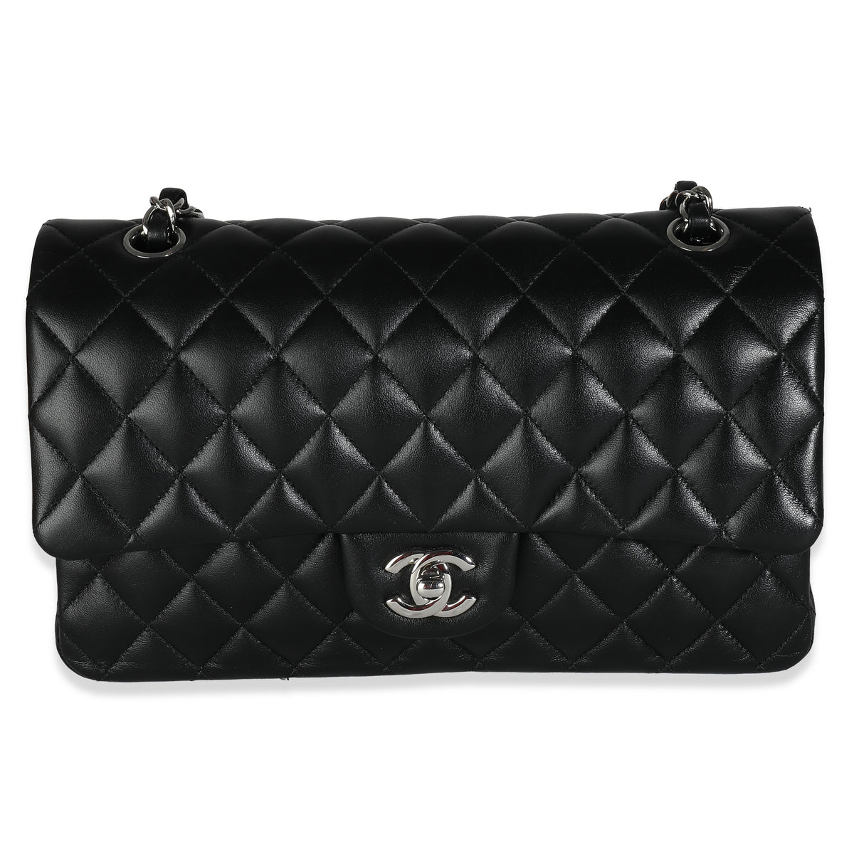 Chanel Black Quilted Lambskin Medium Classic Double Flap Bag Handbag sv