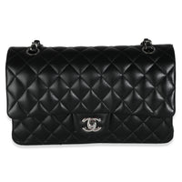 Chanel Black Quilted Lambskin Medium Classic Double Flap Bag Handbag sv