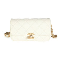 Chanel White Quilted Caviar Chain Melody Waist Belt Bag Handbag fv