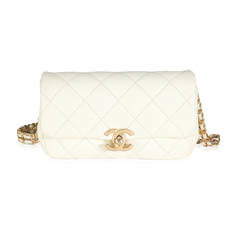 Chanel White Quilted Caviar Chain Melody Waist Belt Bag Handbag fv