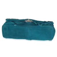 Chanel Teal Suede Goatskin Diamond Fringe Medium Flap Bag Handbag box