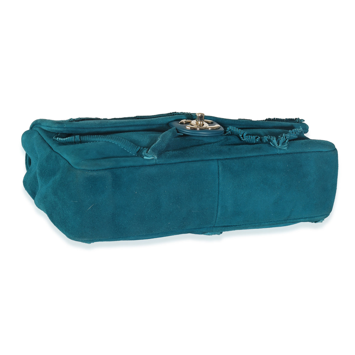 Chanel Teal Suede Goatskin Diamond Fringe Medium Flap Bag Handbag bv