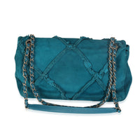 Chanel Teal Suede Goatskin Diamond Fringe Medium Flap Bag Handbag stamp