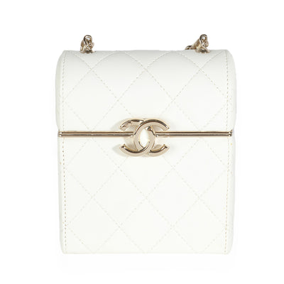 Chanel 22P White Quilted Lambskin Mini Box Clutch Handbag fv