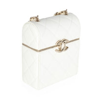 Chanel 22P White Quilted Lambskin Mini Box Clutch Handbag pv