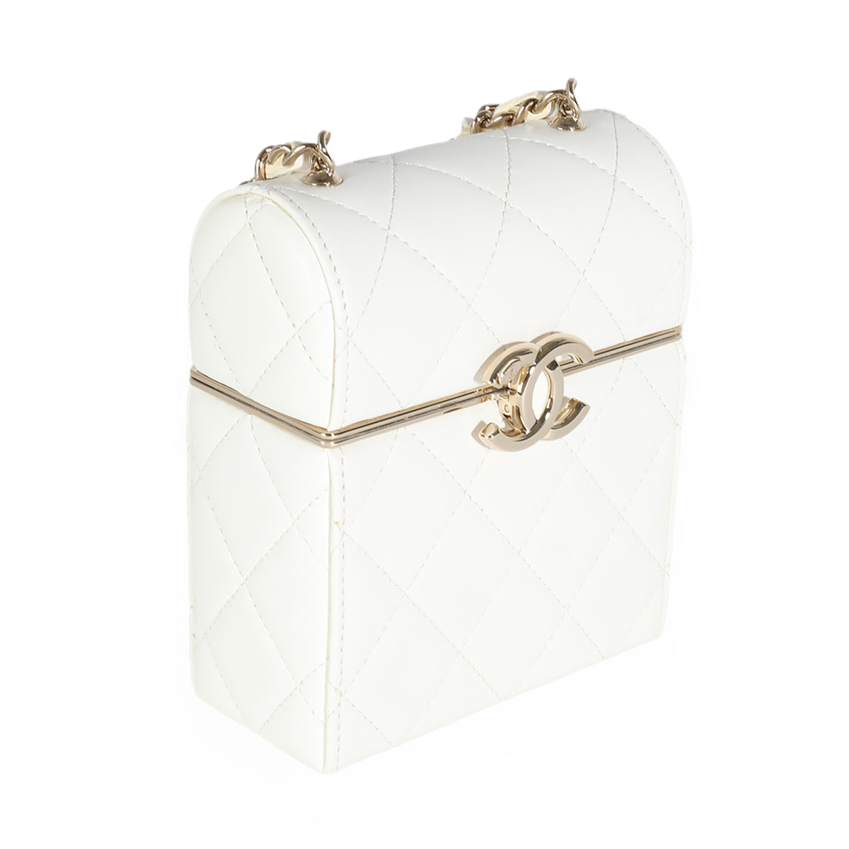 Chanel 22P White Quilted Lambskin Mini Box Clutch Handbag pv