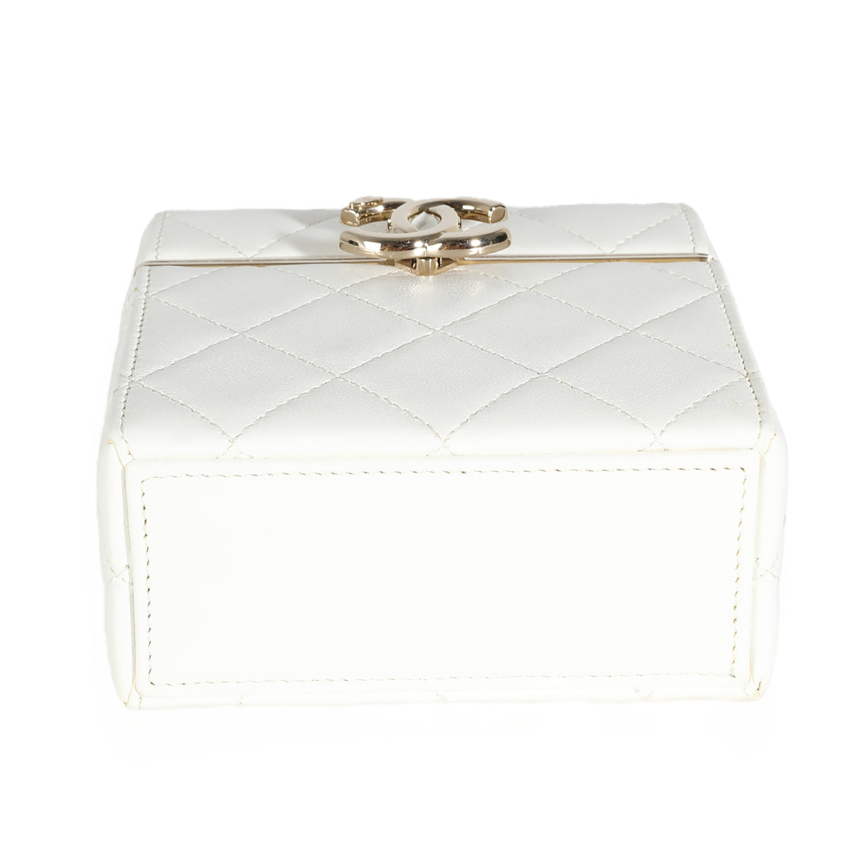 Chanel 22P White Quilted Lambskin Mini Box Clutch Handbag stamp