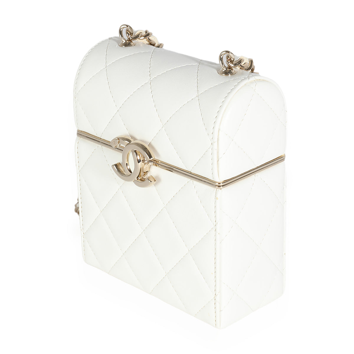 Chanel 22P White Quilted Lambskin Mini Box Clutch Handbag