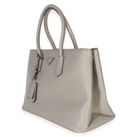 Prada Light Grey Saffiano Cuir Large Turnlock Twin Tote Handbag 3