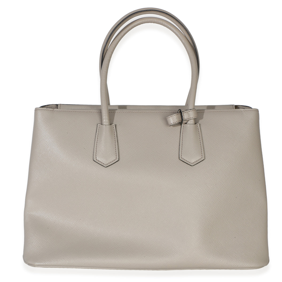 Prada Light Grey Saffiano Cuir Large Turnlock Twin Tote Handbag 5