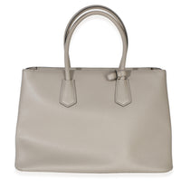 Prada Light Grey Saffiano Cuir Large Turnlock Twin Tote Handbag 5