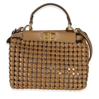 Fendi Cappuccino Woven Calfskin Mini Peekaboo Iconic Satchel Handbag id