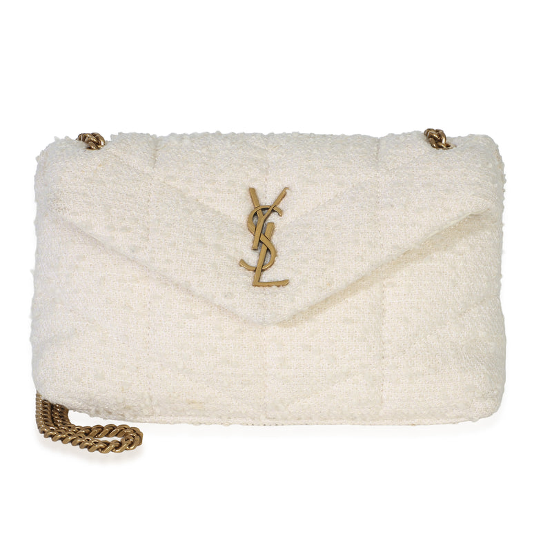 Saint Laurent Crema Soft Quilted Boucle Tweed Toy Loulou Puffer Chain Satchel Handbag id