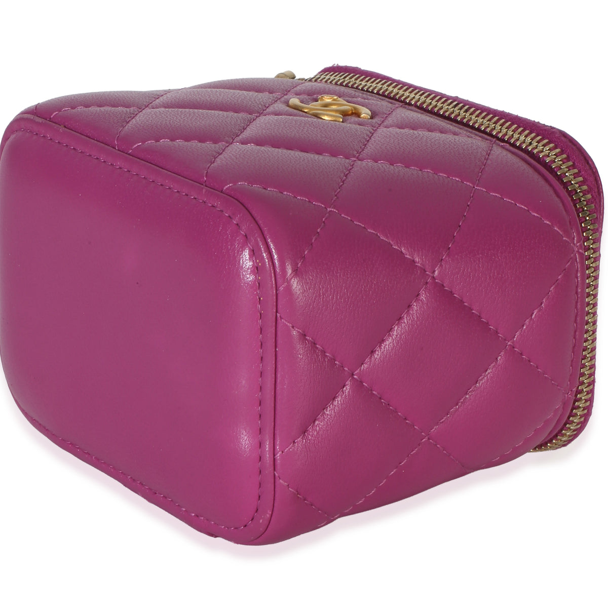 Chanel Dark Purple Quilted Lambskin Pearl Crush Mini Vanity Case With Chain Handbag 6