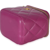 Chanel Dark Purple Quilted Lambskin Pearl Crush Mini Vanity Case With Chain Handbag 6