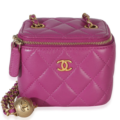 Chanel Dark Purple Quilted Lambskin Pearl Crush Mini Vanity Case With Chain Handbag fv