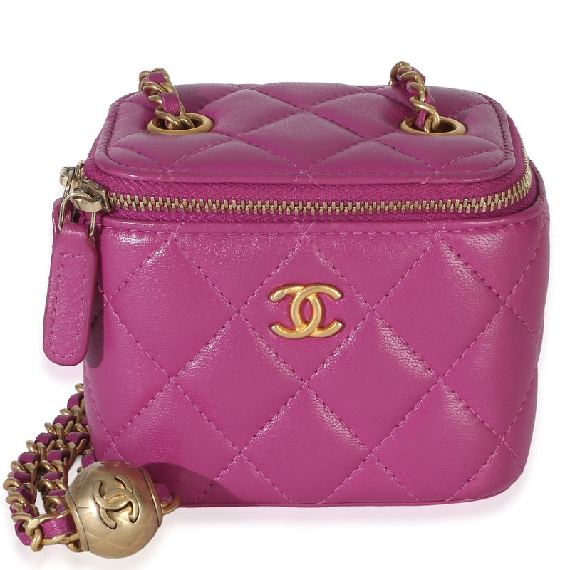 Chanel Dark Purple Quilted Lambskin Pearl Crush Mini Vanity Case With Chain Handbag fv