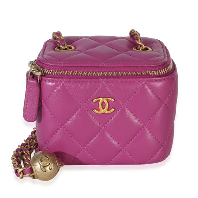 Chanel Dark Purple Quilted Lambskin Pearl Crush Mini Vanity Case With Chain Handbag id