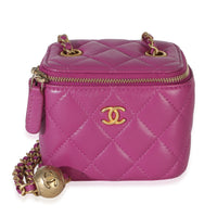 Chanel Dark Purple Quilted Lambskin Pearl Crush Mini Vanity Case With Chain Handbag id