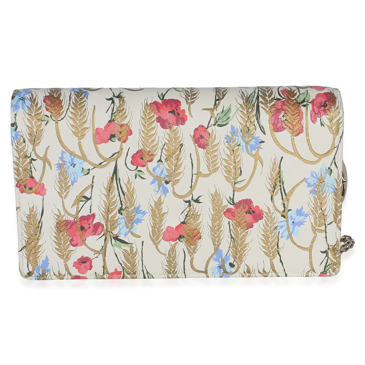 Christian Dior Cream Multicolor Calfskin Hibiscus Clutch With Chain Handbag 5