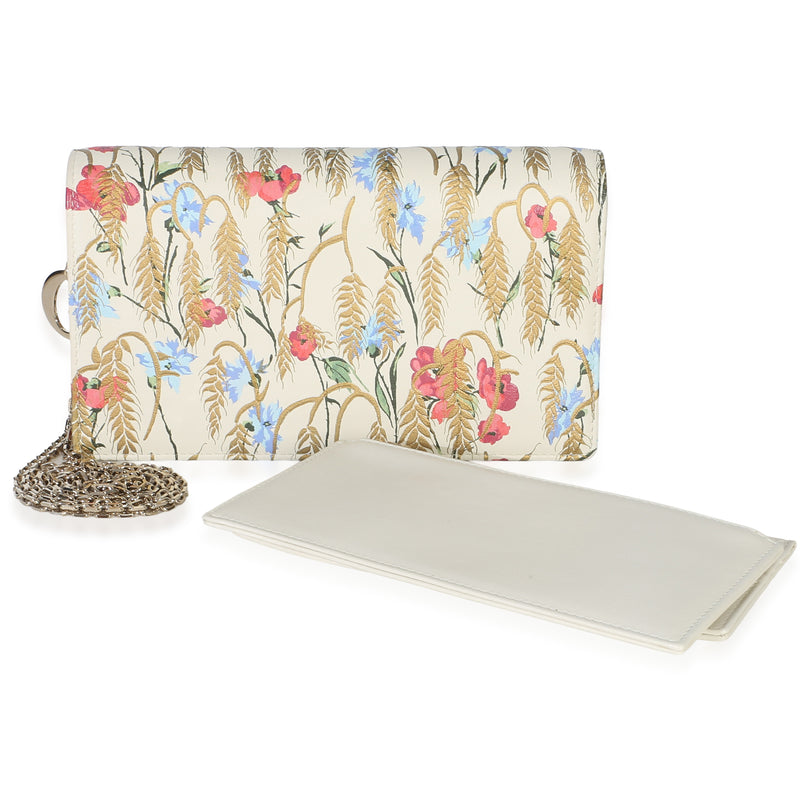 Christian Dior Cream Multicolor Calfskin Hibiscus Clutch With Chain Handbag fv
