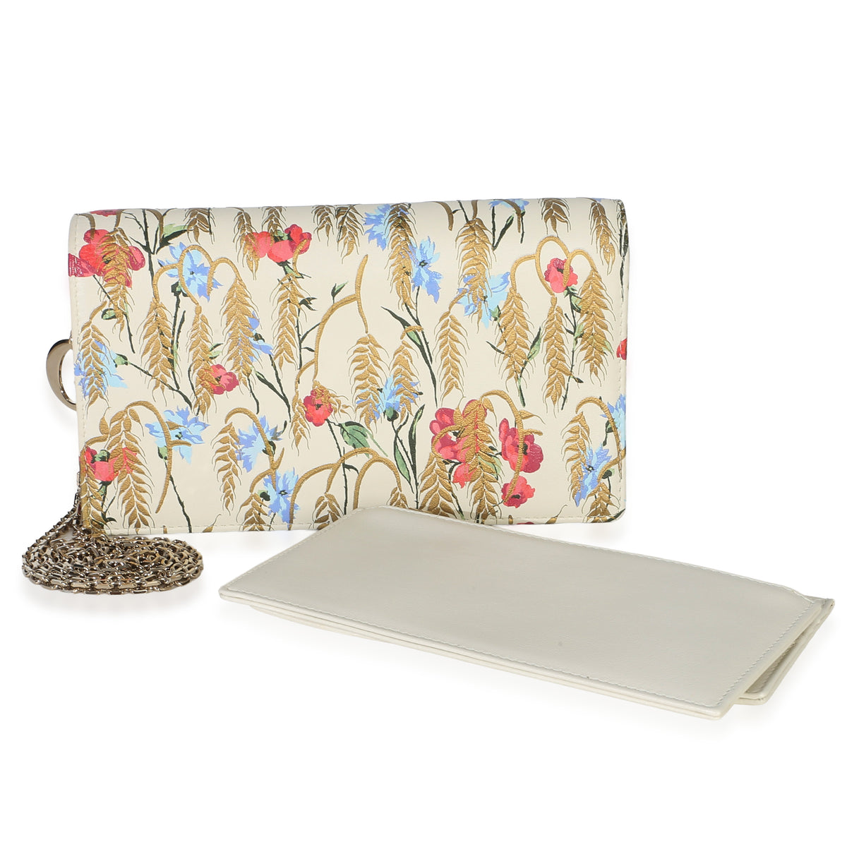 Christian Dior Cream Multicolor Calfskin Hibiscus Clutch With Chain Handbag id