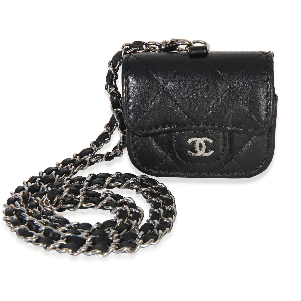 Chanel Black Quilted Lambskin Airpods Pro Case With Chain id