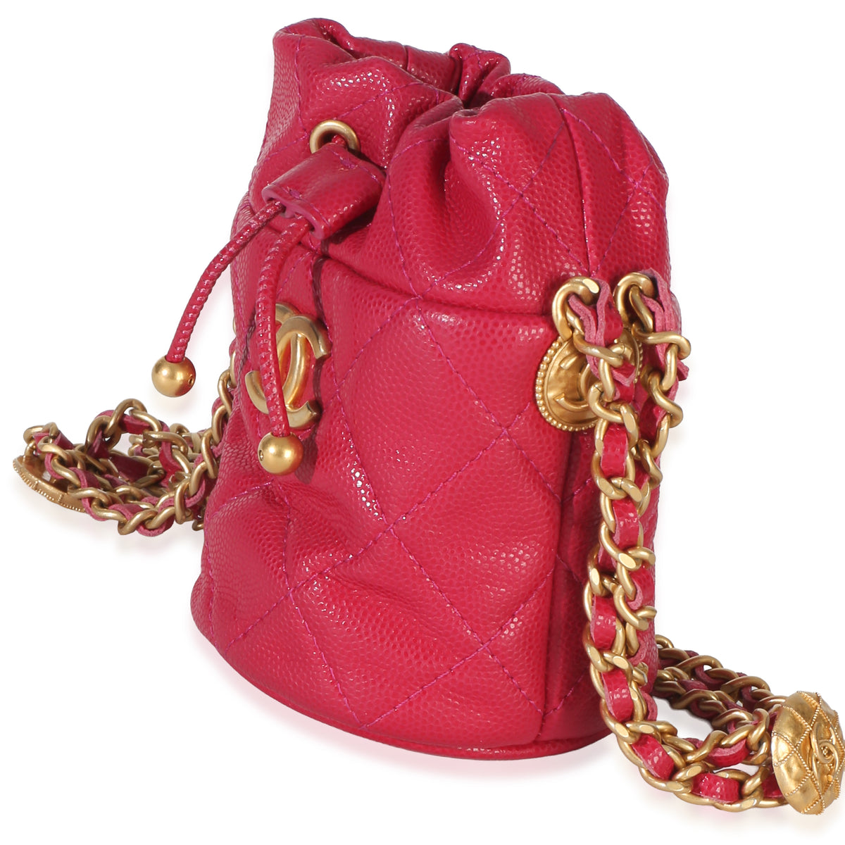 Chanel Fuchsia Quilted Caviar Twist Your Buttons Mini Bucket Bag Handbag 2