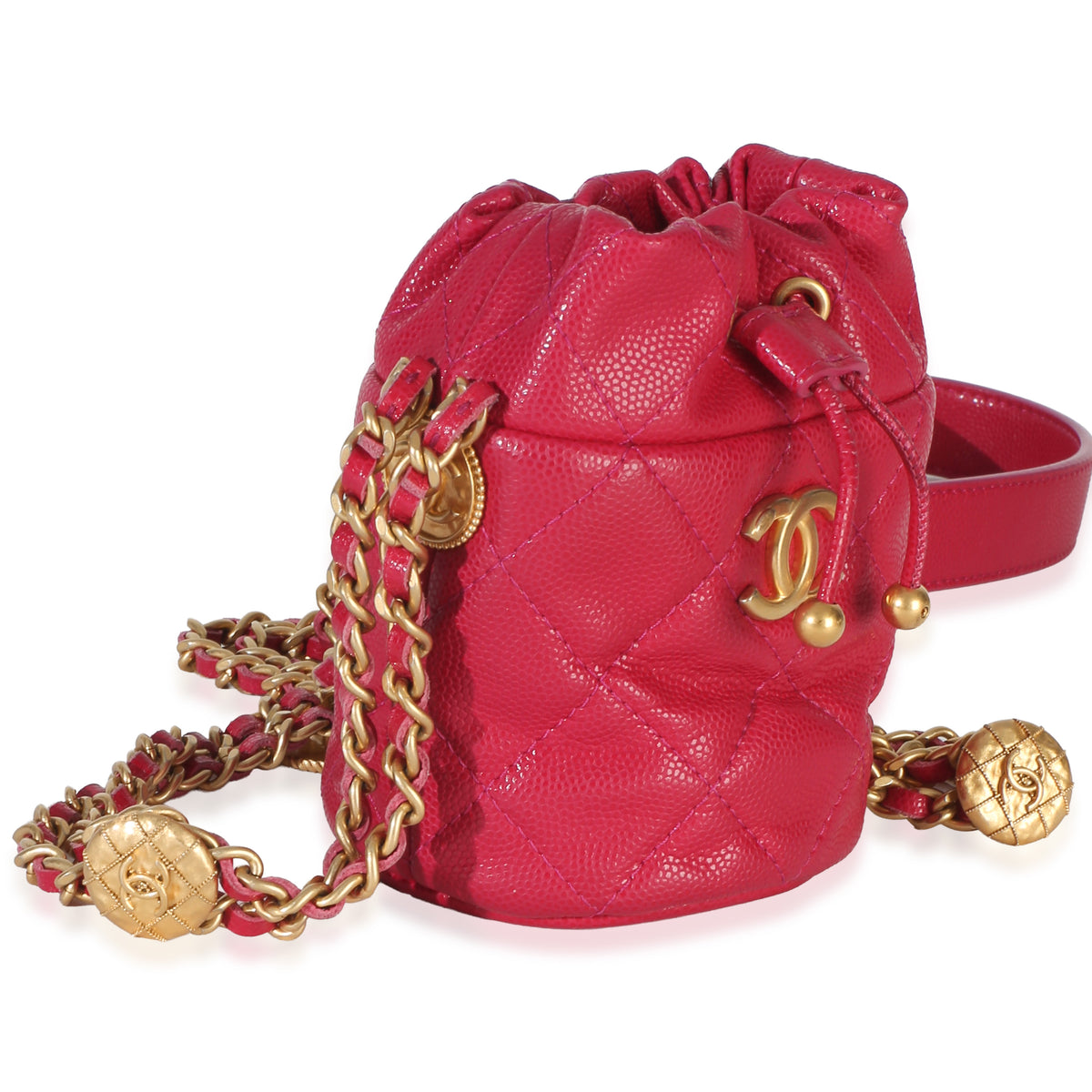 Chanel Fuchsia Quilted Caviar Twist Your Buttons Mini Bucket Bag Handbag 3