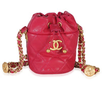 Chanel Fuchsia Quilted Caviar Twist Your Buttons Mini Bucket Bag Handbag fv