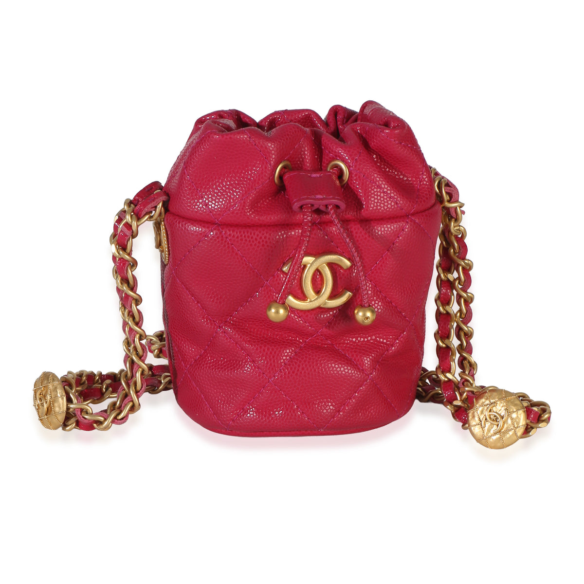 Chanel Fuchsia Quilted Caviar Twist Your Buttons Mini Bucket Bag Handbag id