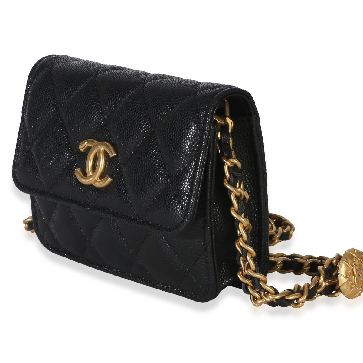Chanel Black Quilted Caviar Twist Your Buttons Coin Purse With Chain Handbag 2