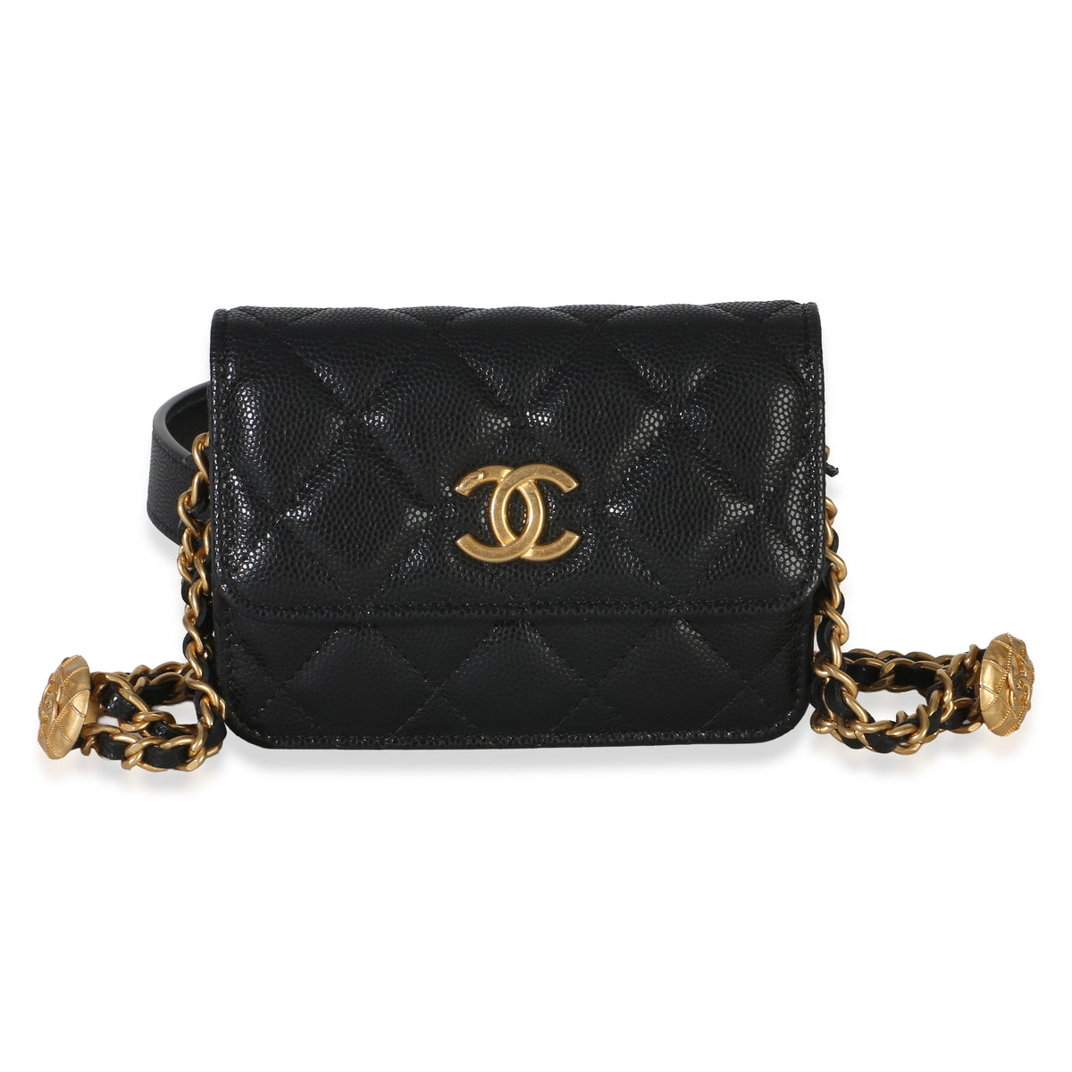 Chanel Black Quilted Caviar Twist Your Buttons Coin Purse With Chain Handbag id