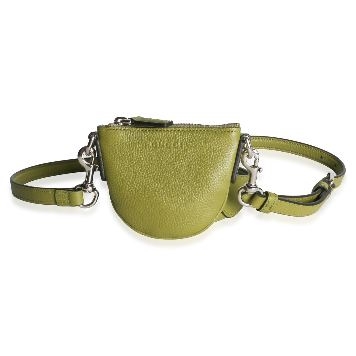 Gucci Olive Green Pebbled Calfskin Mini B Shoulder Pouch Handbag 2