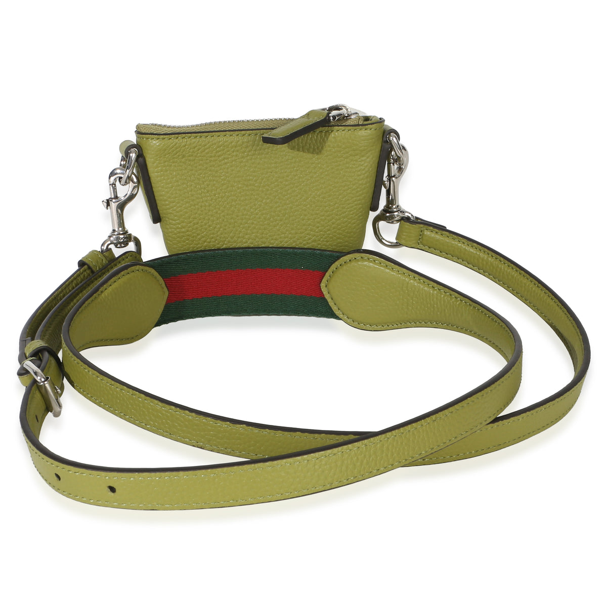 Gucci Olive Green Pebbled Calfskin Mini B Shoulder Pouch Handbag 4