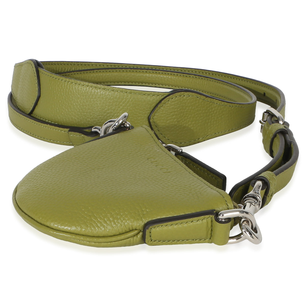 Gucci Olive Green Pebbled Calfskin Mini B Shoulder Pouch Handbag 6