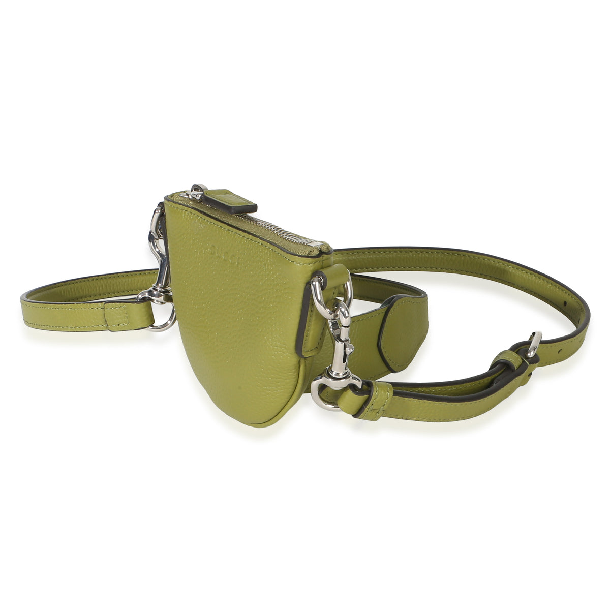 Gucci Olive Green Pebbled Calfskin Mini B Shoulder Pouch Handbag fv