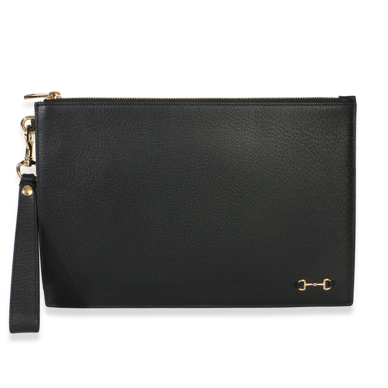 Gucci Black Dollar Calfskin Horsebit 1955 Large Zip Clutch Handbag id